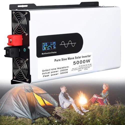Inverter De Automóvil Pure Sine Wave Inverter Convertidor De Voltaje CC 12v 24v 48v 60v to Ca 230v LCD Inteligente Salidas De Ca para Camiones, RV, Campamento, Hogar(5000W,12V to 220V)