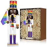 Gerrii 12 Inch Gay Pride Nutcrackers Figures Decor Wooden Christmas Nutcracker Ornament with Rainbow Flag Festive Collectible Crafts for Xmas Fireplace Table Decor Gifts (African American Nutcracker)