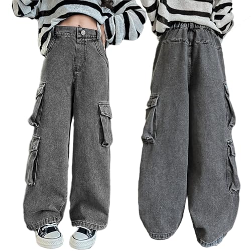 Baggy Jeans for Girls Asymmetrical Multi Pockets Cargo Wide Leg Pants Streetwear Cute Jeans for Girls Distressed Washed