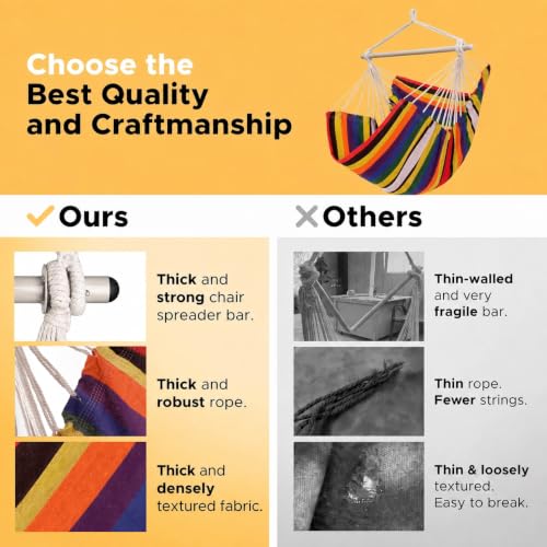 Image of ADVOKAIR Hammock Chair Swing, Heavy-Duty Hanging Rope Swing Seat Supports 500 Lbs, Ideal for Outdoor Patio, Backyard, Porch, Deck & Indoor Bedroom Use