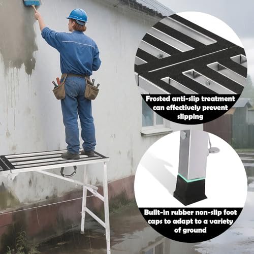 Image of Scaffolding Platform Folding Work Platform Height Adjustment 35-55 inch(H) Portable Steel Step Ladder Stool for Home Improvement, Drywall Painting, Maintenance at Height, Maximum Load 800lbs