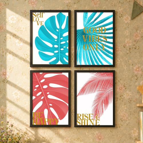 Image of PAINTINGMANTRA Motivational Wall Frames Painting for living room, Motivational Quotes Good Vibes Framed Wall Art Posters for office, Home, Set of 4, 13x18 Inch