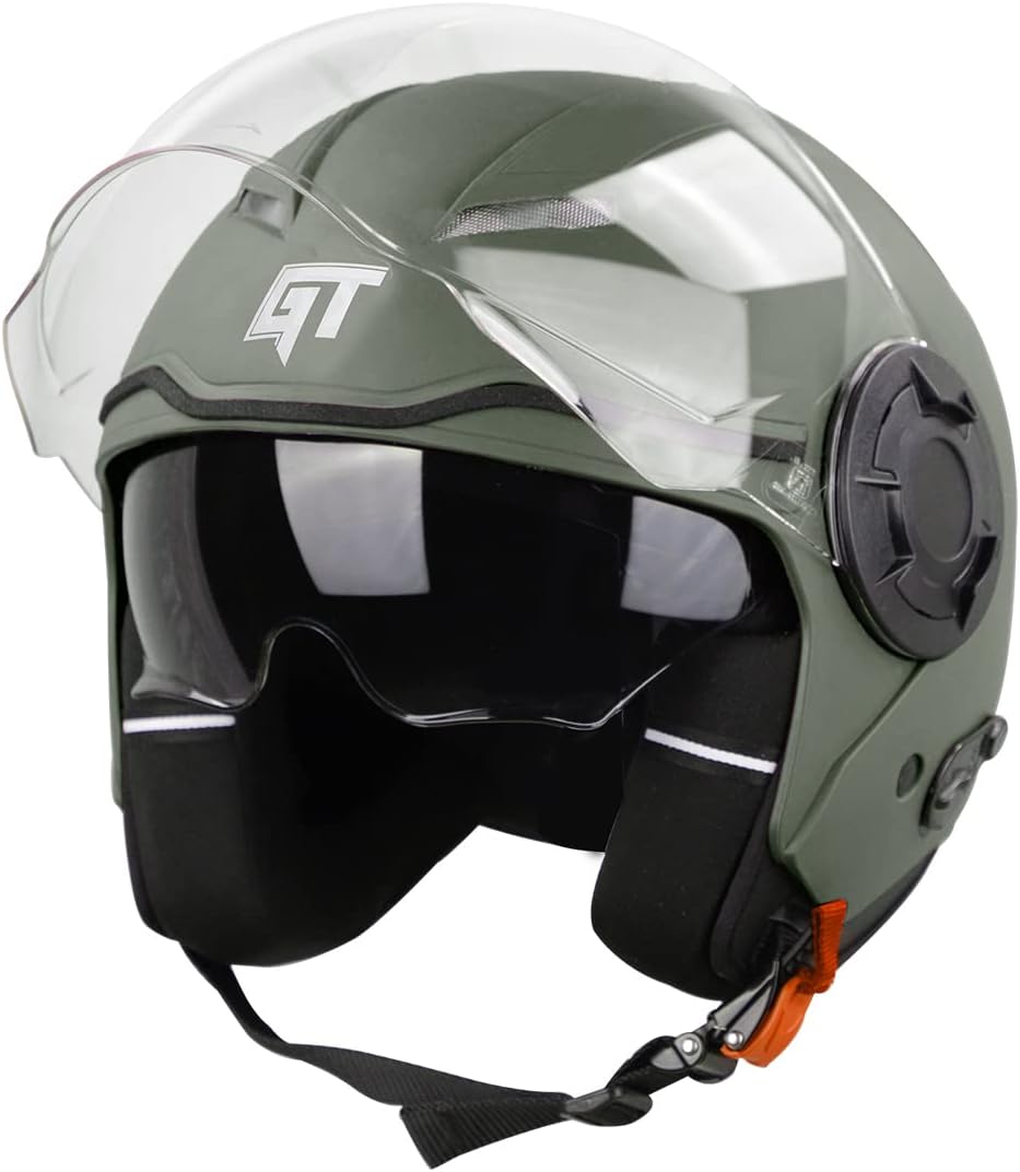 Steelbird GT Dashing ISI Certified Open Face Helmet for Men and Women with Inner Sun Shield ( Dual Visor Mechanism )
