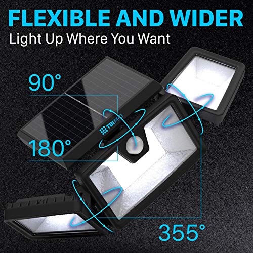 TBI Security Solar Lights Outdoor 216 LED 2200LM, 6500K, 7W - Extra-Wide Adjustable 360° 3 Heads with 3 Modes, Wireless Motion Sensor 40ft - Waterproof IP65 Spot Flood Lights Solar Powered 2200mah - Thumbnail 2