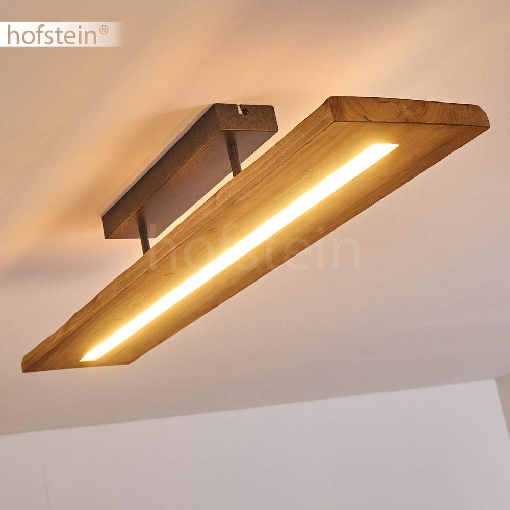 HOFSTEIN LED Deckenleuchte Adak, dimmbare Deckenlampe aus Holz/Metall in Natur/Dunkelgrau, moderne Leuchte dimmbar über Lichtschalter, 27 Watt, 3000 Lumen max., 3000 Kelvin, Esszimmer, Wohnzimmer