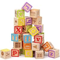 SainSmart Jr. Wooden Alphabet Blocks 1.73 Inch, 30Pcs Building Blocks Including Letters, Numbers and Animals, Montessori Wooden Blocks for Preschool Toddlers