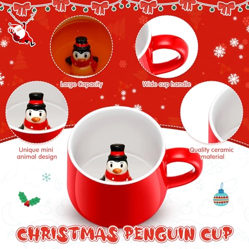 Taza Navideña 3D con Figurita Animal Interior 13.5 oz Cerámica miniatura 3