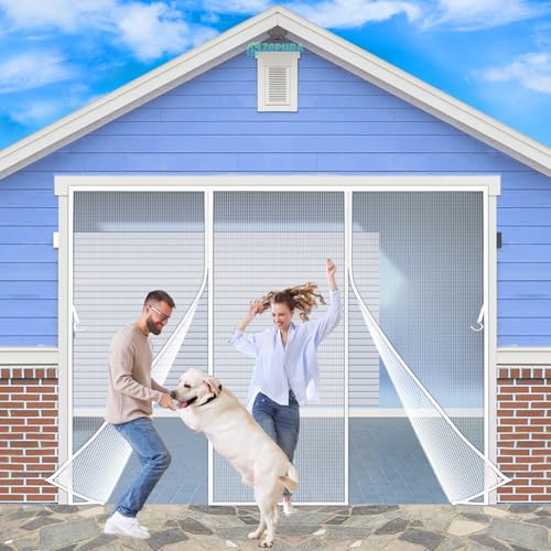 Zephra 両開き 玄関網戸 マグネット網戸 左右両開き式 ドア カーテン 260x220 cm マグネット開閉式 虫除け カーテン メッシュ 換気対策 勝手口 入り口 簡単取り付け 両面マジックテープ付き 収納バンド付き ホワイト