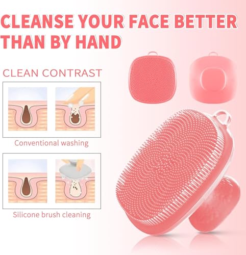 Image of Premium Silicone Face Scrubber Brush for Men & Women - Waterproof Facial Cleansing Brush with Soft Exfoliating Bristles, Deep Pore Cleaning, Reusable Skin Care Tool for Face & Body (Pink 2 Pack)