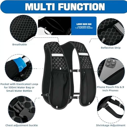 Image of Running Vest for Men, Hydration Bag with Lightweight Design, Chest Bag for Runners, Marathon Equipment with Reflective Strips, Tactical Vest for Hiking and Cycling(Grey)