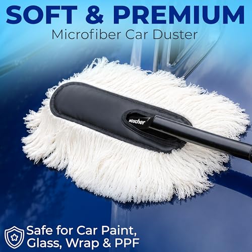 Image of Woscher Car Duster - Lint-Free & Scratch-Free Car Cleaning Brush with Long Handle | Premium Dust Cleaner for Car Exterior | Easy & Effortless Cleaning