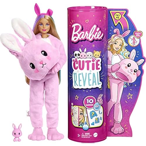 Barbie Cutie Reveal Fashion Doll with Bunny Plush Costume & 10 Surprises Including Mini Pet & Color Change