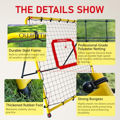 3x3.5 ft Baseball Pitchback Net, Rebounder Net, Solo Training Net, Pitching Return Trainer, Four Quick-Switch Return Angles, Yellow, Great for Kids and Youth by OwinMax - Used condition - Image 4