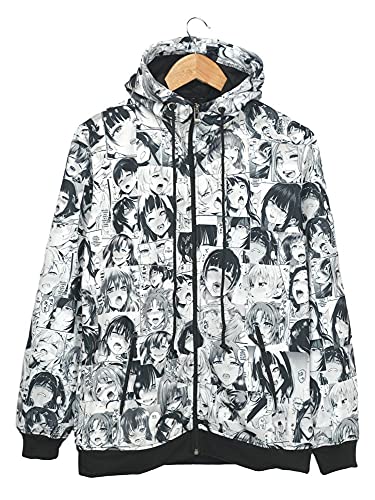 Image of ComicSense.xyz Unisex Adult Anime Hoodie for Men and Women, Ahegao Printed Hooded Neck Cosplay Anime Hoodies