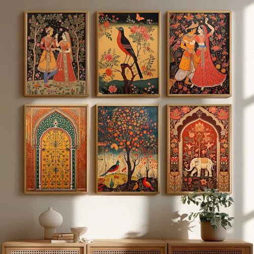 Image of kotart Elegant Madhubani Art Wall Painting Traditional Home Decoration With Frame For Living Room Bed Room Hotel Wall Decor Digital Reprint Engineered Wood Set of 6