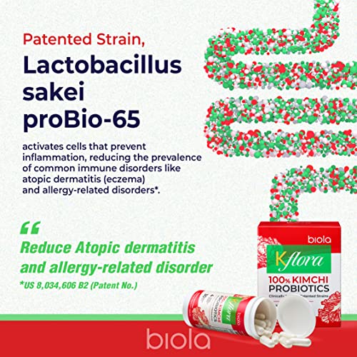Biola Kflora 100% Kimchi Probiotics 30 Billion Cfus, Vegan Probiotics With Prebiotics, Patented Strain, Daily Probiotics, Gut Health #TOP2