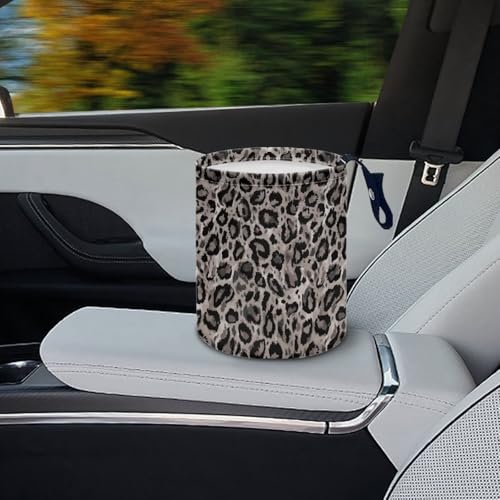 Image of Renewold Leopard Gray Car Trash Can Bin Automotive Front Back Seat Garbage Cans Vehicle Trash Bag with Adjustable Button Straps Auto Waster Container Camping Hiking Beach Storage Bag Waterproof