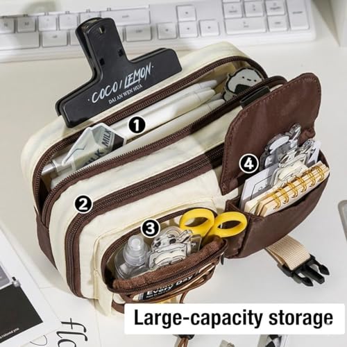 Image of Vizaro Large Capacity Pencil Pouch, Multi-Pocket Kawaii with Zipper