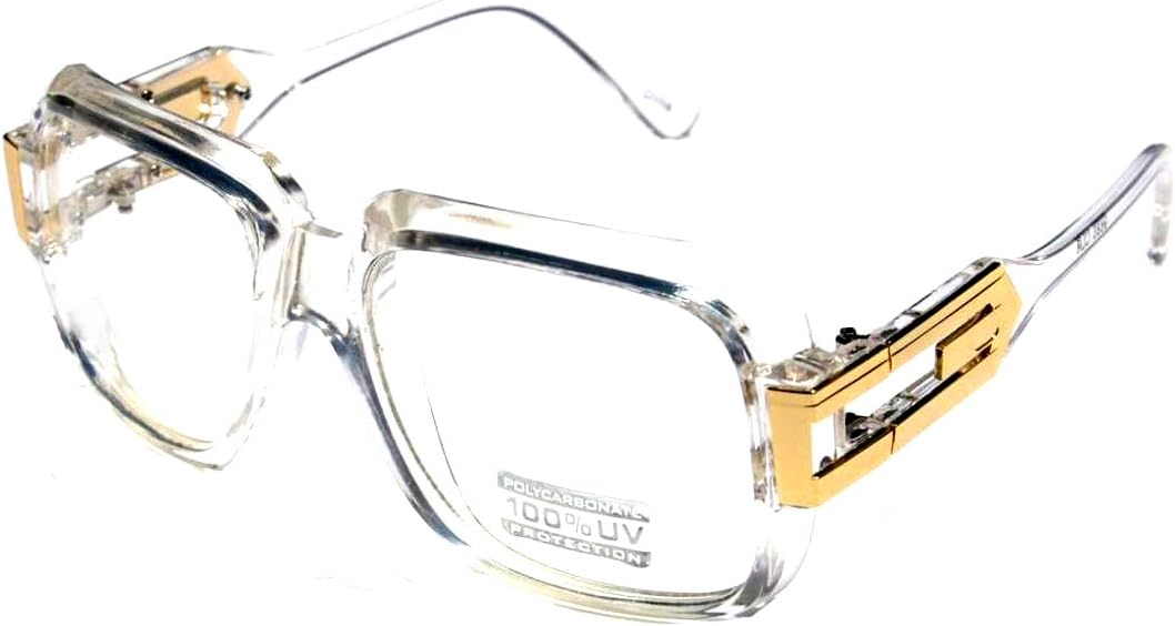 Large Classic Retro Square Frame Clear Lens Glasses with Gold Accent