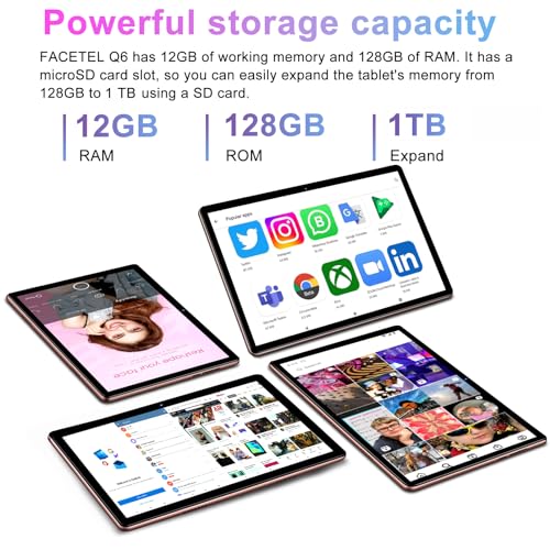Image of Tablet 10 inch Android PC Octa-Core 2.0 GHz with 12GB RAM 128GB ROM TF 2TB, 5G WiFi, GMS, FHD IPS Touchscreen, BT 5.0,1280 * 800, 5+8 MP, 2026 Lastest 2 in 1 Tablet with Keyboard and Mouse, Rose Gold