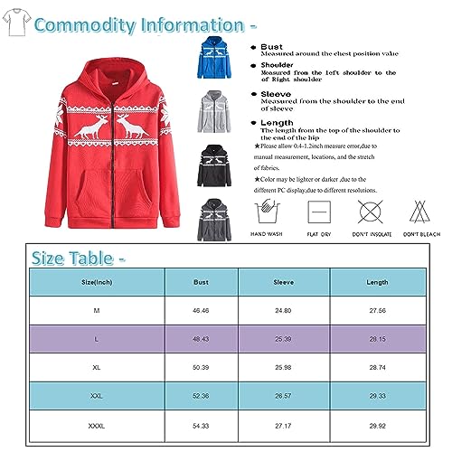 Ymosrh Men's Long Sleeve Zip Up Ugly Christmas Hoodie Xmas Cute Sweatshirts Pullover Hoodies, M-3XL3