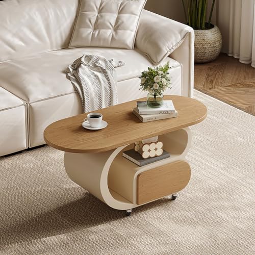DGDHHSFJDJ Mesa de Centro Ovalada móvil de 100 x 45 x 50 cm con Tablero de Madera extraíble y Ruedas. Mesa de Comedor/Auxiliar Minimalista para Apartamentos pequeños.