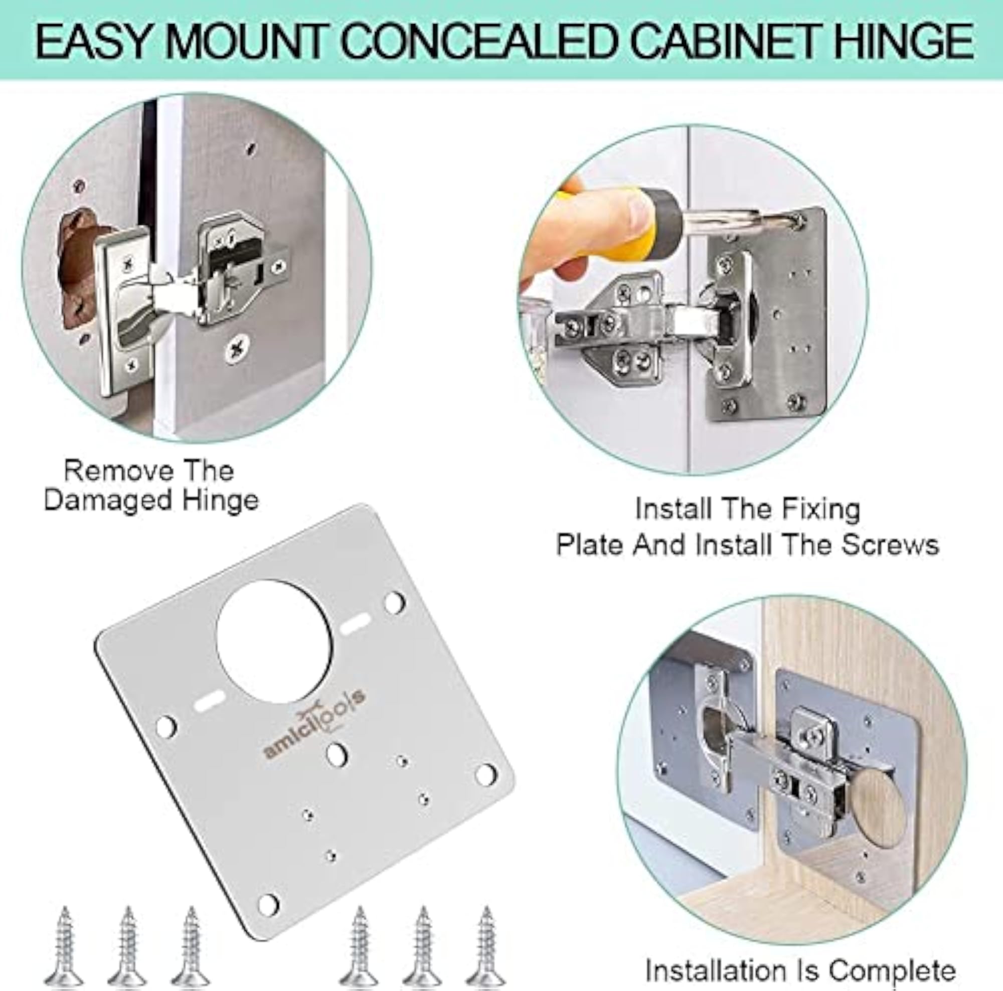 Stainless Steel Cabinet Hinge Repair Plate with Screws