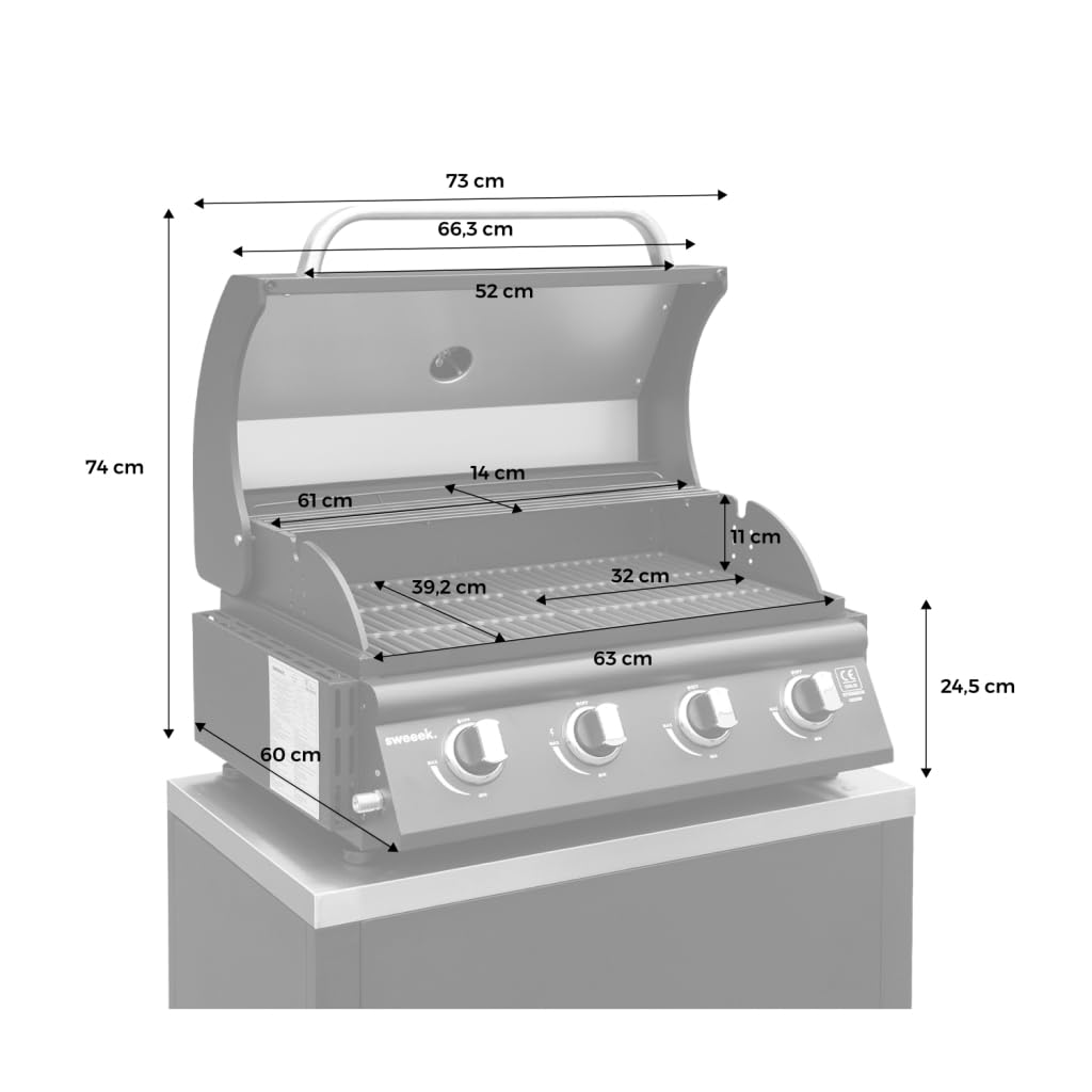 sweeek - Barbecue à gaz avec 4 brûleurs à poser avec récupérateur de graisse