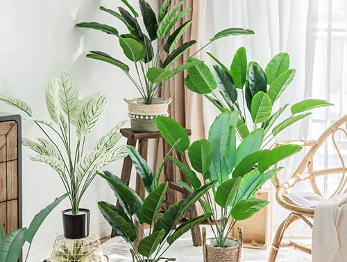 2 Bunches Artificial Bird Of Paradise Plants 18" Permanent Leaf,Tropical Leaves Faux Strelitzia 12 Leaves Banana Tree For Potted Plant Flower,Outdoor Uv Garden Resistant Decor Green #TOP5