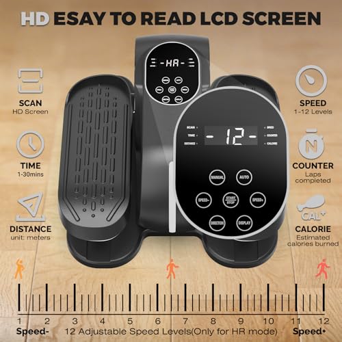 Image of Under Desk Elliptical Machine, 12 Speeds Leg Exerciser as Seen on TV with RF Remote Control for Seniors, Auto & HR Mode Quiet Portable Seated Pedal Exerciser for Home and Office