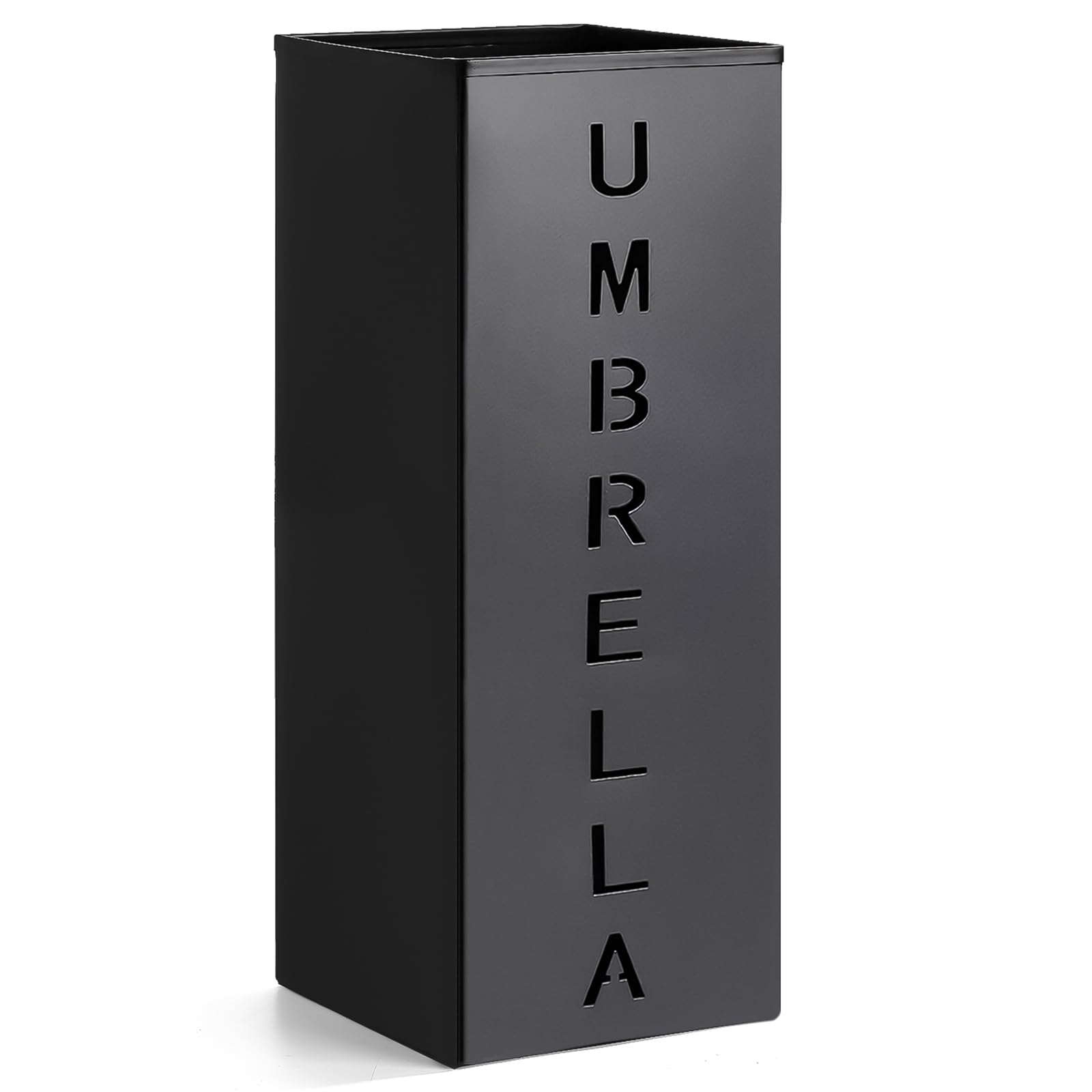 Hiceeden Square Metal Umbrella Holder, Free Standing Umbrella Rack Stand for Indoor Entryway, Umbrella Canes Walking Sticks Storage Bin for Office, Home, Hotel, Shop, 6.3" x 6.3" x 16.5", Black