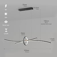 BRIMETI Modern Függőlámpa - 100 cm Állítható Magasságú LED Csillár Távirányítóval és Bluetooth Vezérléssel, Fényerőszabályozható, Fekete Étk 2
