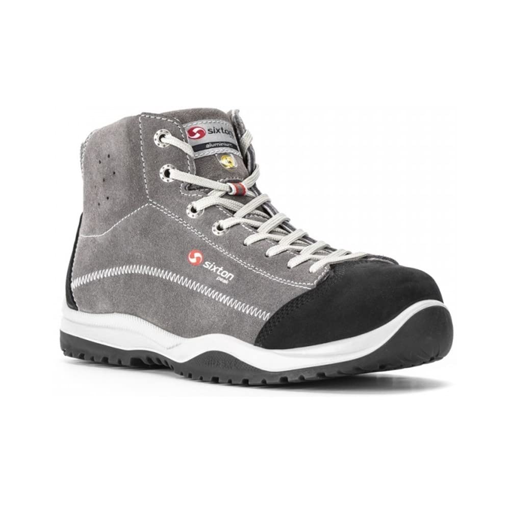 Scarpe Antinfortunistiche Alte S3 SRC ESD Crosta Scamosciata e Pelle Nubuk 590gr Punta Alluminio Ritmo PASITOS High SIXTON - 44, Grigio-Nero