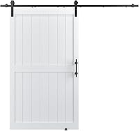 Vista 1 de Puerta corrediza de granero MDF de 48 x 80 pulgadas con kit de herrajes para puerta de granero de 8 pies y asa, agujeros preperforados, fácil