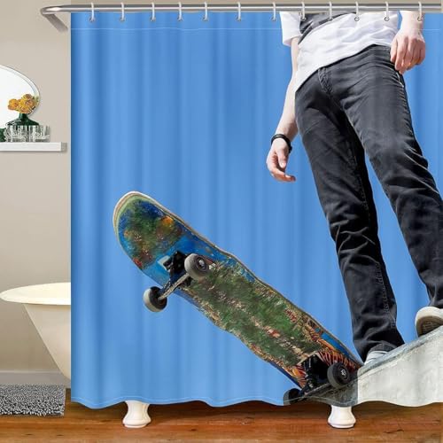 PUOJIEAT Duschvorhang 300x200 Skateboard, Duschvorhang Anti-schimmel Extremsport 3D Duschvorhänge Waschbar für Badezimmer Badewannen mit 12 Ringe 8604-FG