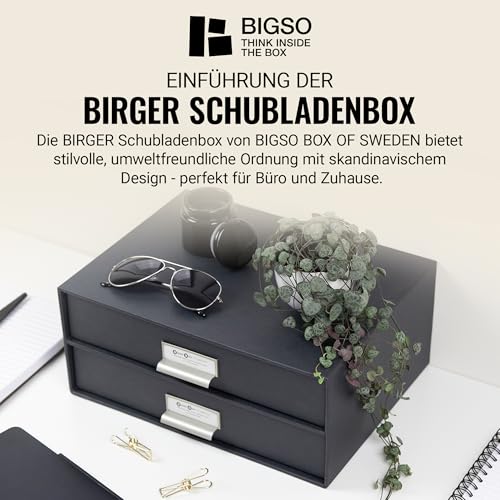 Bigso Box of Sweden Schubladenbox für Dokumente und Bürobedarf – Schreibtisch Organizer mit 2 Schubladen – Ablagesystem aus Faserplatte und Papier – dunkelgrau - 4