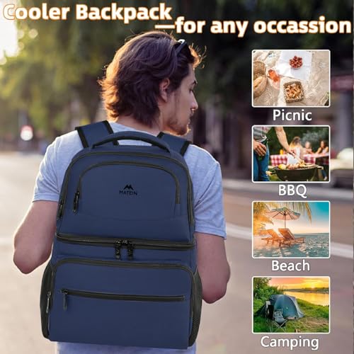 Image of MATEIN Cooler Backpack, 26 Cans Insulated Lunch Backpack for Men Women, Leakproof Double Layer Lunch Cooler Bag Lightweight Soft Lunch Backpack with Cooler Compartment, Beach Camping Hiking Beer Gifts