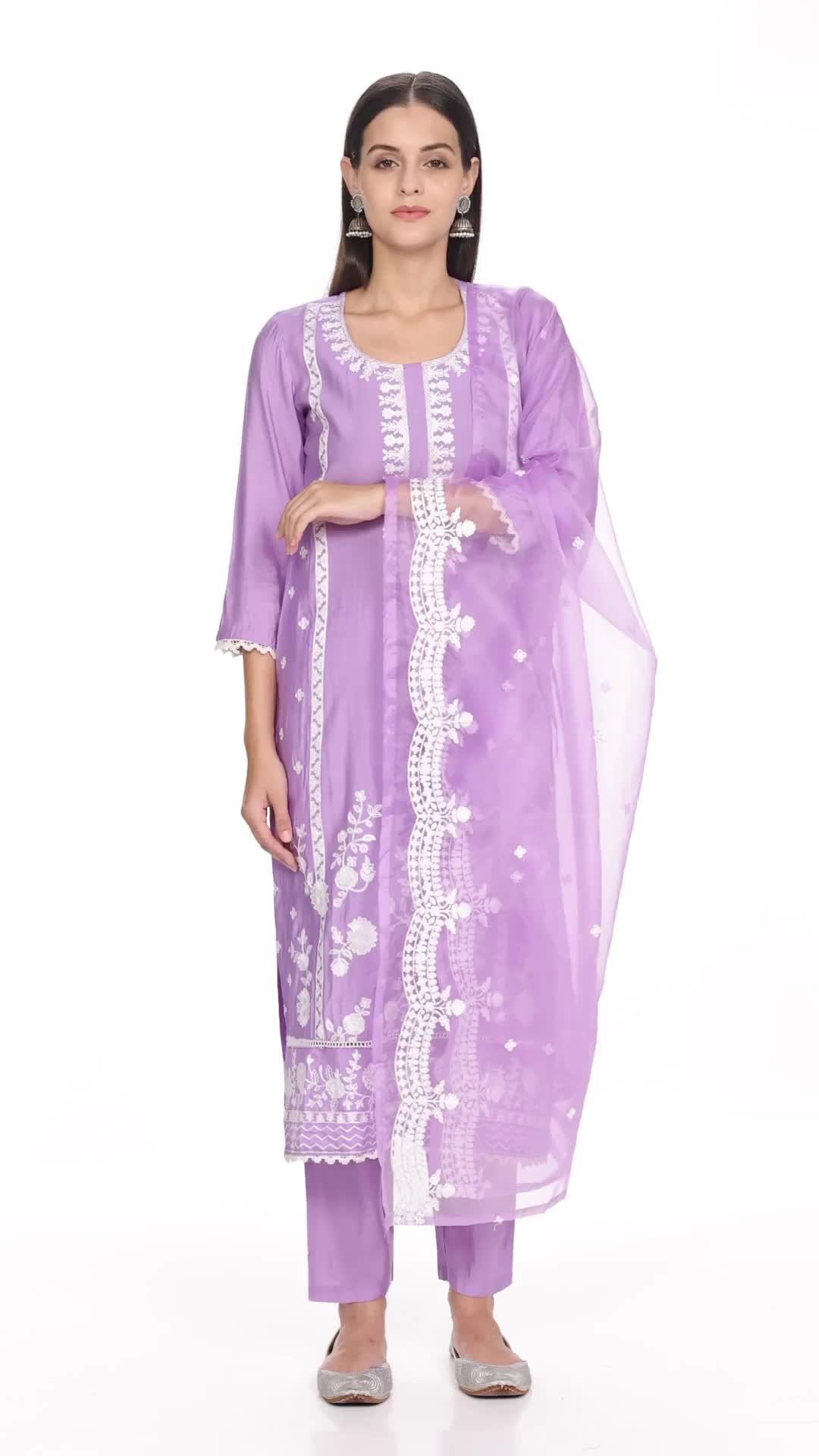 GoSriKi Kurta-set voor dames van katoenmix met broek en dupatta - recht GoSriKi Kurta-set voor dames van katoenmix met broek en dupatta - recht