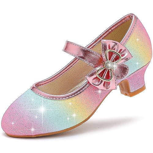 Dufannie Rainbow Shoes For Girls Flower Girl Shoes Toddler Dress Shoes Kids High Heels Elsa Shoes Girls Flats Unicorn Shoes Wedding Party(3303Shimmerrainbow 13) #TOP4