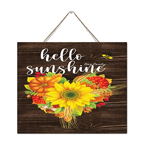 Plaque murale en bois rustique Hello Sunshine motif tournesol
