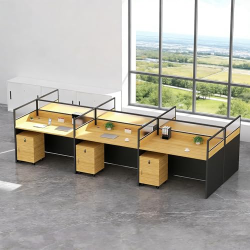 Nykto Office Cubicle Desk, Office Cubicle Workstation, Cubicles Desk with Mute Privacy Walls, Office Cubicles Workstations with Cable Grommet, for Modern Startups, Home Office, 6-Person, Walnut