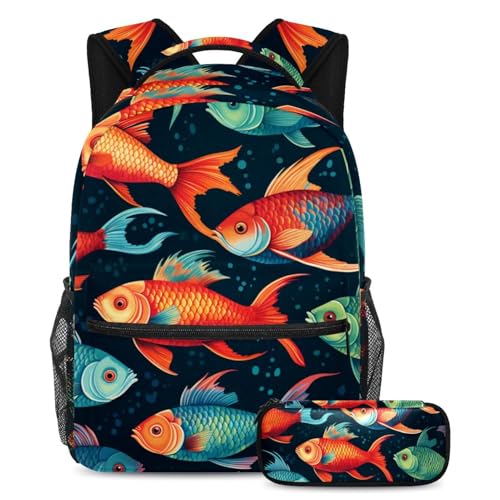 Cartables enfant poisson coloré lot de 2 avec sac à dos et trousse