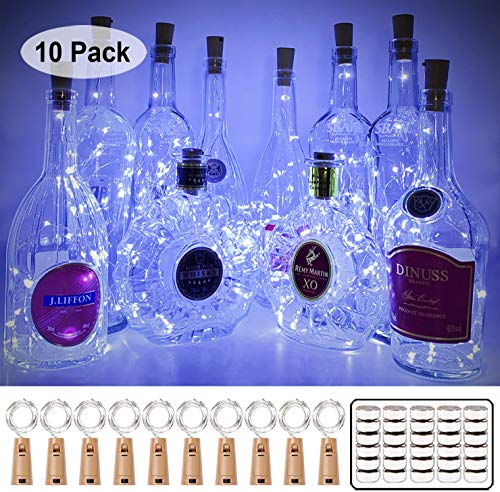 MUMUXI 10 Pack 20 LED Wine Bottle Lights with Cork, 3.3ft Silver Wire