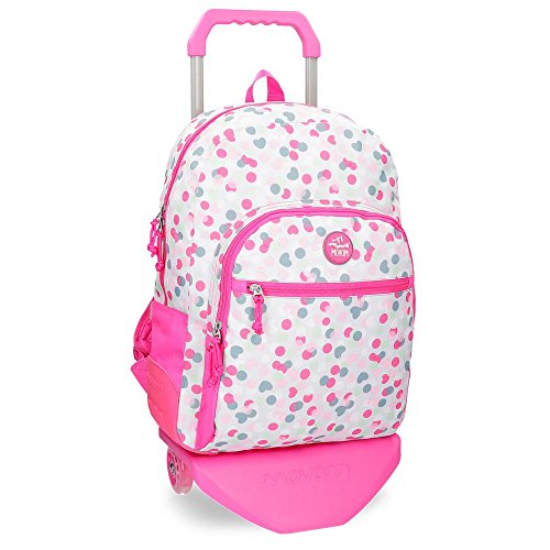 Mochila escolar Movom Confeti Fucsia 44cm con carro