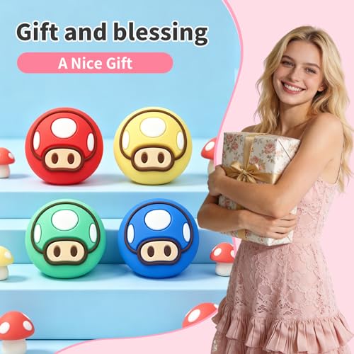 Image of PERFECTSIGHT Cute Thumb Grip Caps for Switch 2, PS5 PS4 Xbox Series X /S Xbox One Switch PRO Controller Steam Deck, 4PCS Soft Rubber 3D Thumbsticks Button Joystick Cover, Mushroom