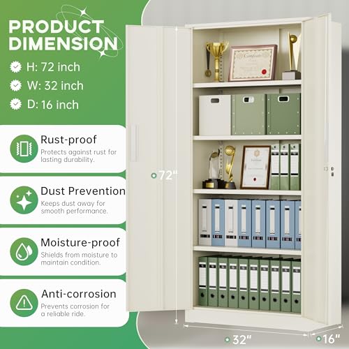 Image of INTERGREAT Metal Storage Cabinet, 72 inch H Lockable Steel Cabinets with Locking Doors, Storage Locker with Adjustable Shelves for Office, Home, Garage, Gym, School (Warm Grey)