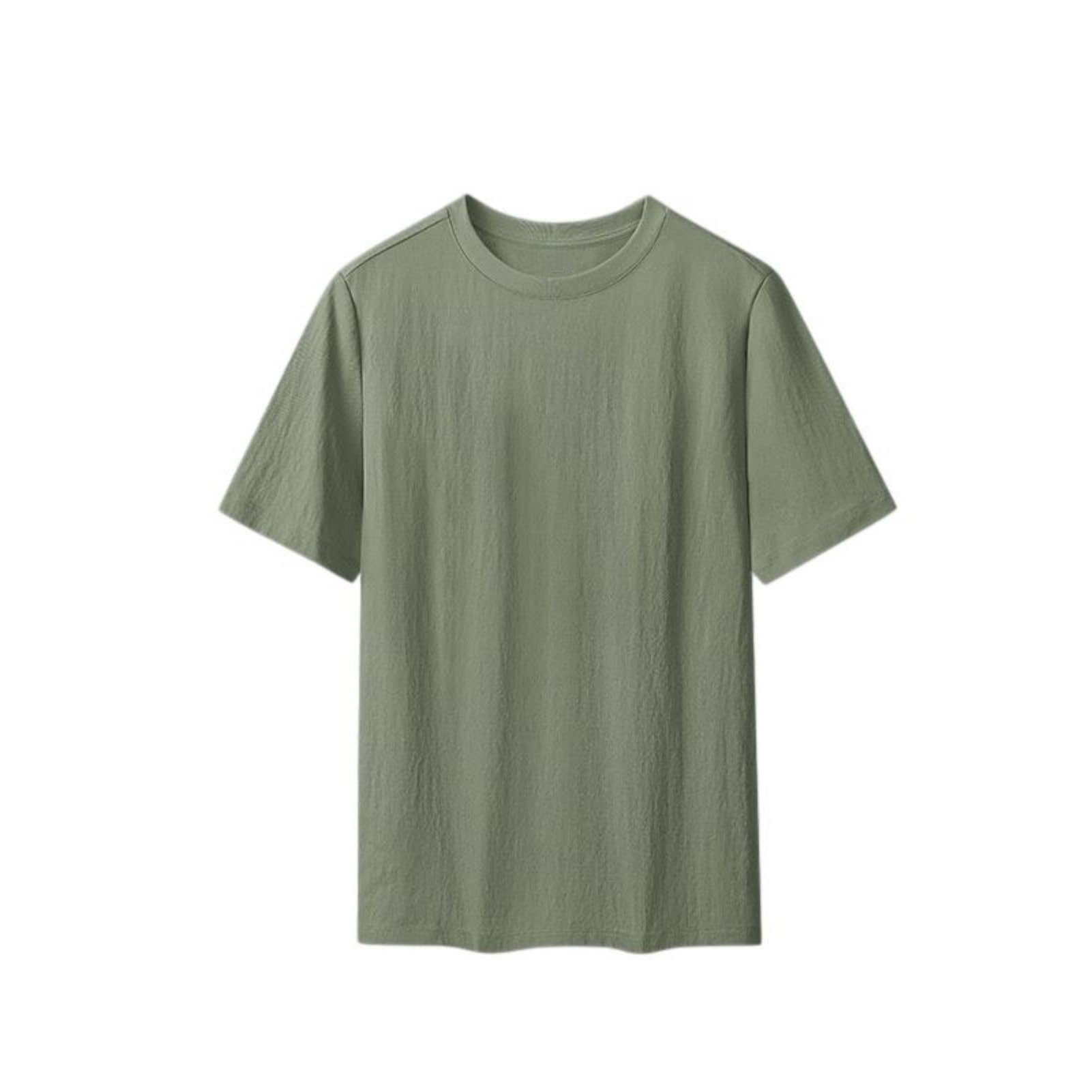 Maglietta a maniche corte da uomo a girocollo in lino misto cotone per allenamento, corsa, abbigliamento all'aperto