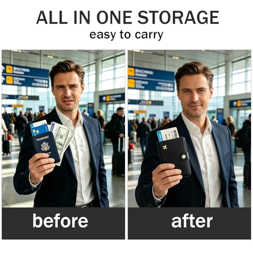 Image of ZOPPEN Passport Holder for Travel Essentials, RFID Blocking PU Leather Water-Resistant Lightweight Passport Cover with Multiple Card Slots, Easy to Carry Travel Wallet for Women Men, Black