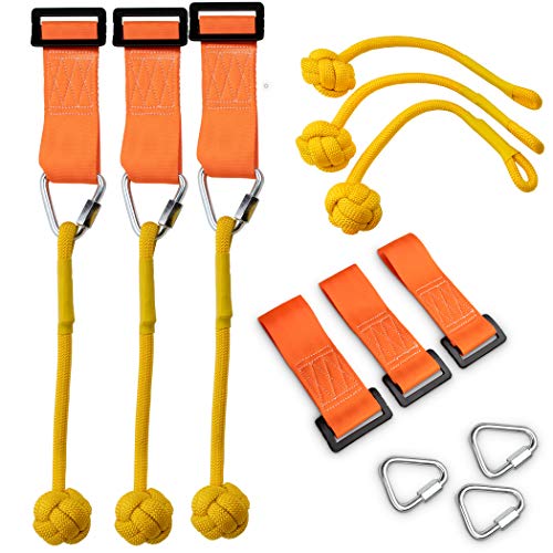 CHIMPRUSH 3 Monkey Fist Set for Ninja Obstacle Course | Monkey Fist Set with Buckle Straps & Carabiners | Ninja Ball Obstacle Course | Ninja Slackline Hanging Loops Set, Slackline Monkey Bar, Ages 3+