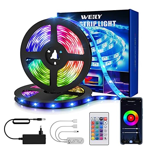WEILY Ruban LED Smart WiFi Bande LED 15m RGB Multicolore App Contrôle, Bande Lumineuse Compatible avec Alexa et Google Home, Décor pour Maison Cuisine